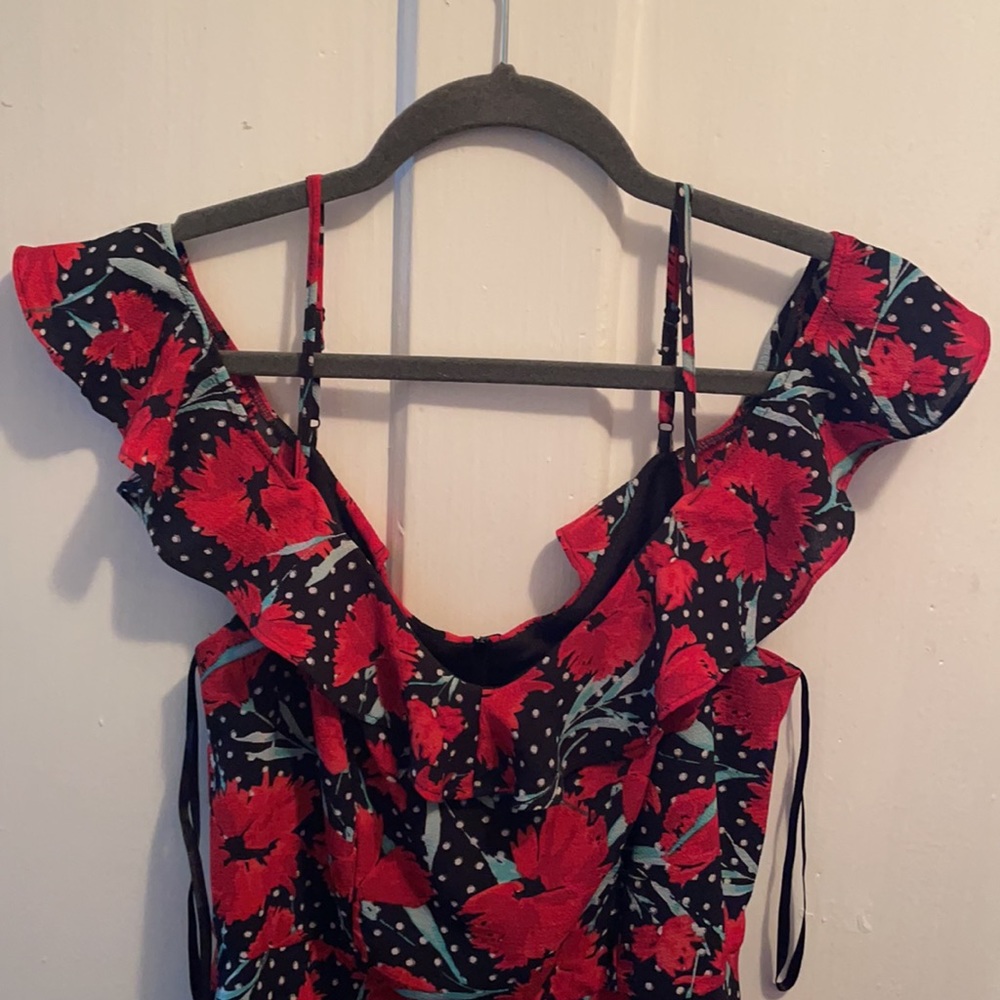 Off the shoulder red and black dress